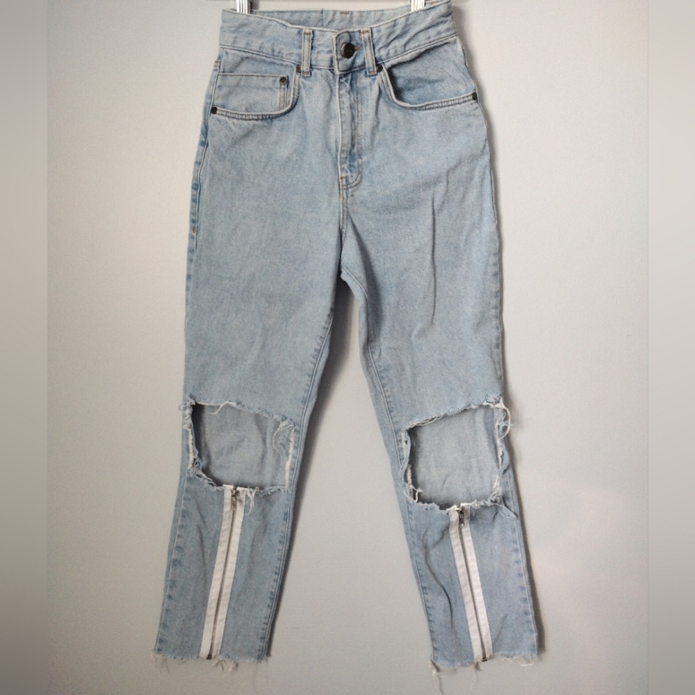 The Ragged Priest Cutout Zipper Distressed‎ Ripped Straight Leg Jeans